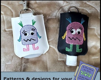 ITH Girl Monster Hand Sanitizer Holder, Hand Sanitizer Embroidery, 5X7 Hoop, Monster Embroidery, Monster Machine Embroidery, DIGITAL FILE
