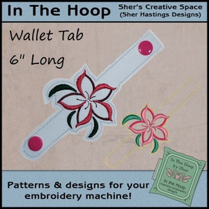 ITH Swirly Flower Wallet Tab, pestaña de billetera de tarjeta, bordado de flores, etiqueta de bolsa de almuerzo de flores, pestaña de bolso Pal, aro de 5 x 7 - ARCHIVO DIGITAL