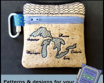 ITH Great Lakes Mini Zipper Bag, Fully Lined, In The Hoop Zipper Bag, Lake Zipper Bag, Maritime Embroidery - DIGITAL FILE