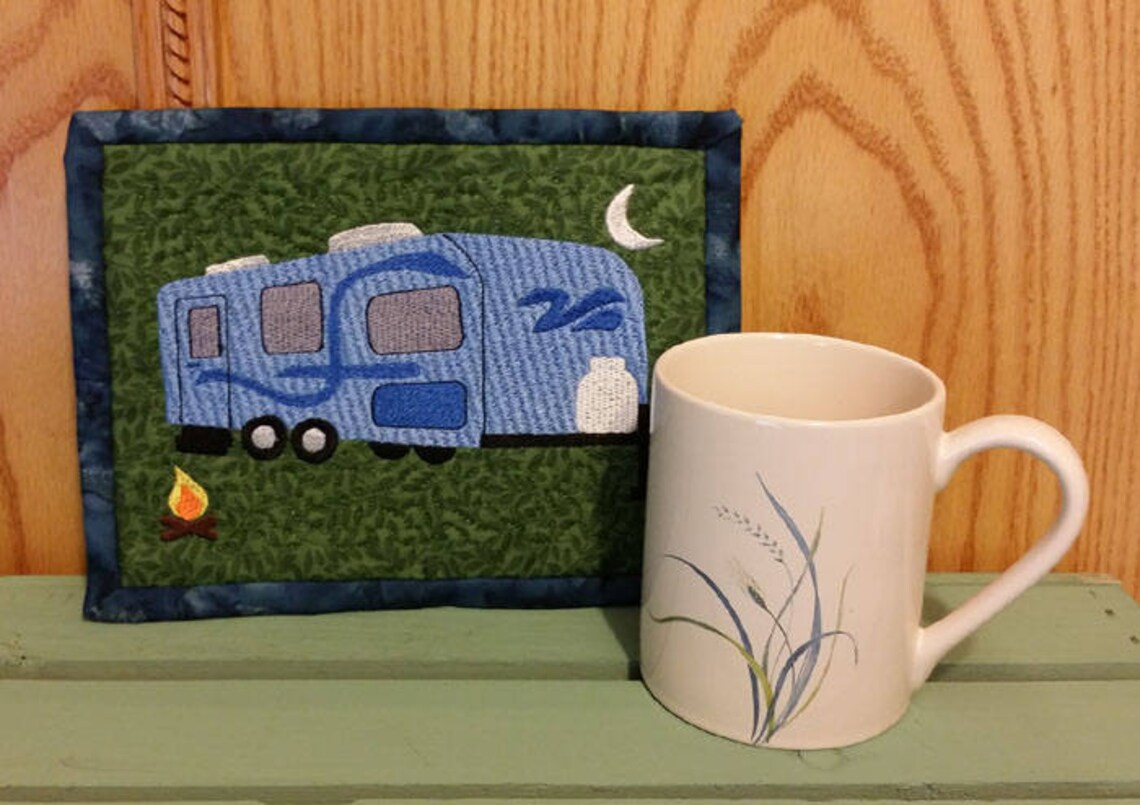 ITH Tow Along Camper Mug Rug Camper Decor In The Hoop Etsy