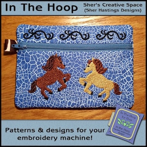 ITH Horse Zipper Bag, In The Hoop Zipper Bag, Western Zipper Bag, Horse Borduurwerk, Boerderij Borduurwerk 5 x 7 Hoop - DIGITAAL BESTAND