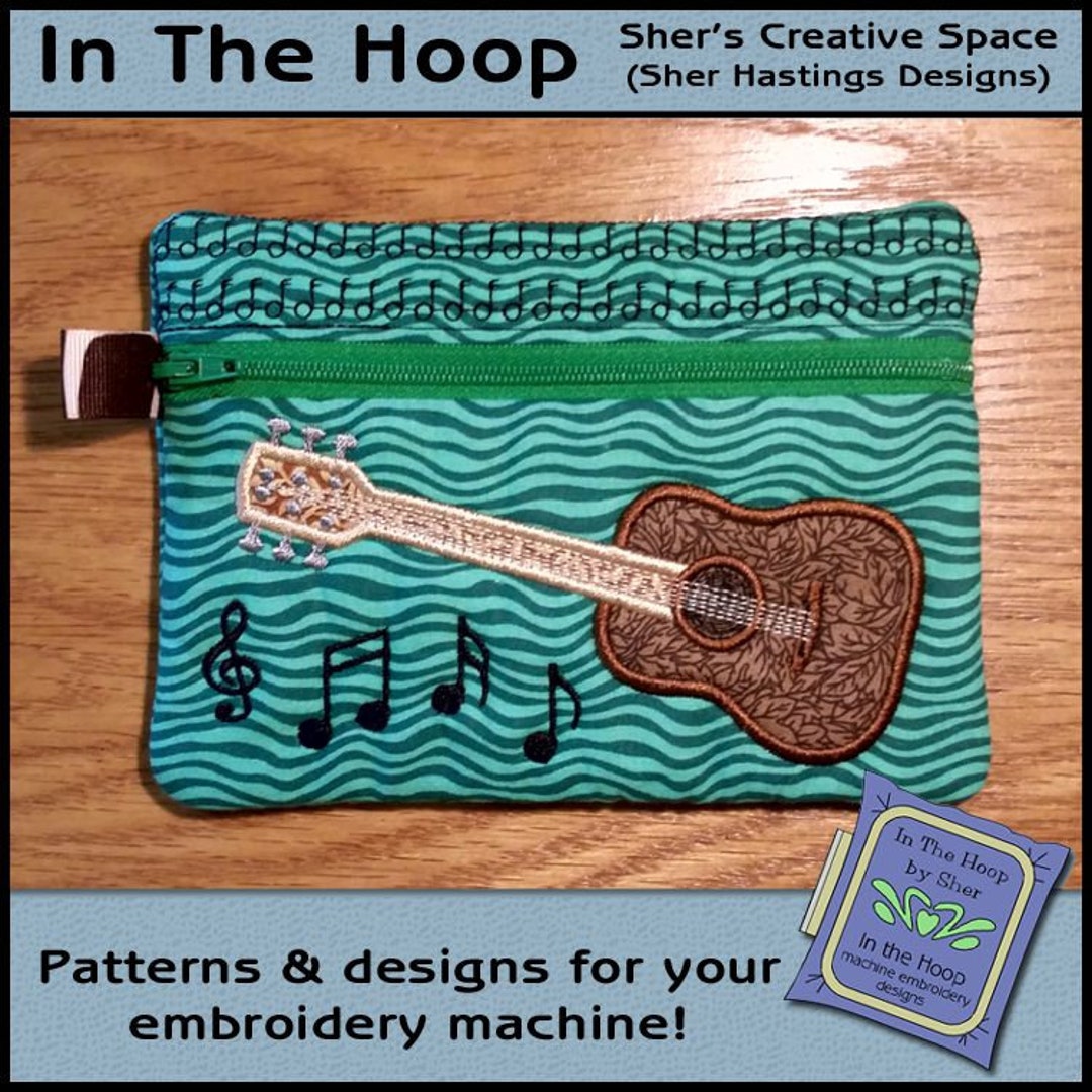 ITH Guitar Zipper Bag, in the Hoop Zipper Bag, Music Zipper Bag, Guitar