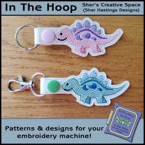 ITH Decker Dinosaur Key Fob - Dinosaur Bag Tag - Vinyl Key Fob - Snap Tab - Machine Embroidery Design - DIGITAL FILE