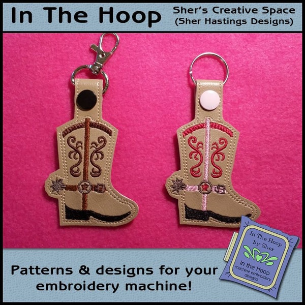 ITH Cowboy Boot Key Fob, Cowboy Boot Snap Tab, Western Bag Tag, Cowboy Machine Embroidery, Cowboy Embroidery, Cowboy Bag Tag - DIGITAL FILE