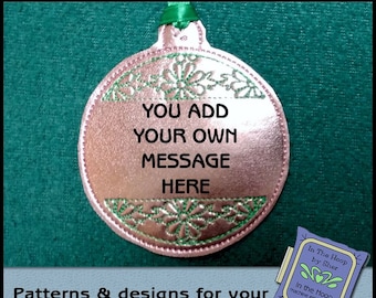 ITH Ornament 8 - Add Your Own Text - Christmas Ornament, Christmas Machine Embroidery, Christmas Embroidery - DIGITAL FILE