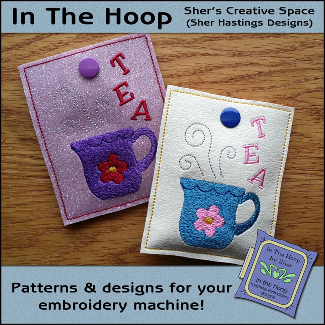 ITH Teacup Small Tea Bag Holder Small Tea Bag Wallet 4 X 4 Hoop Machine