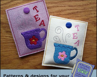 ITH Teacup Small Tea Bag Holder - Small Tea Bag Wallet - 4 X 4 Hoop - Machine Embroidery Design - DIGITAL FILE