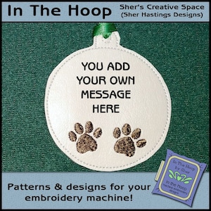 ITH Ornament 3 - Add Your Own Text - Christmas Ornament - Pets Ornament - Christmas Machine Embroidery, Christmas Embroidery - DIGITAL FILE