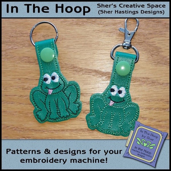 ITH Happy Frog Key Fob, Frog Bag Tag, Frog Snap Tab, Frog Machine Embroidery, Frog Embroidery, Garden Embroidery, Vinyl Key Fob DIGITAL FILE