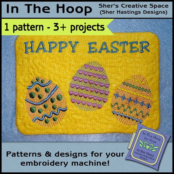 ITH Easter Egg Mug Rug, Easter Egg Embroidery, In The Hoop Easter Egg Mug Rug - Easter Doorknob Hanger - Embroidery Design - DIGITAL FILE