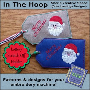 ITH Santa Lottery Scratch Off Holder, Christmas Scratch Off Holder, Ornamento di Natale, Cerchio 5X7, Disegno ricamo natalizio - FILE DIGITALE