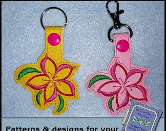 ITH Swirly Flower Key Fob, Flower Bag Tag, Flower Snap Tab, Flower Machine Embroidery, Flower Embroidery, Vinyl Key Fob - DIGITAL FILE
