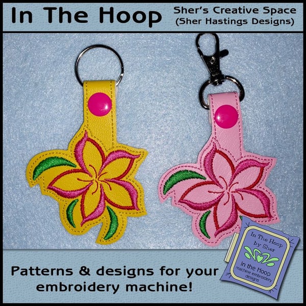 ITH Swirly Flower Key Fob, Flower Bag Tag, Flower Snap Tab, Flower Machine Embroidery, Flower Embroidery, Vinyl Key Fob - DIGITAL FILE