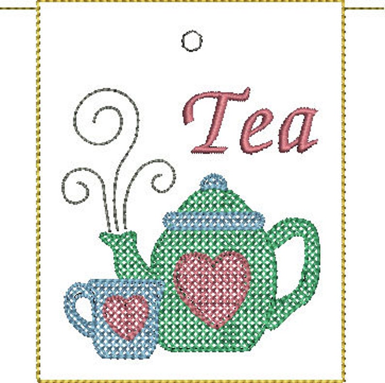 ITH Open Stitch Teapot Small Tea Bag Wallet, Tea Bag Holder 4 X 4 Hoop, Teapot Embroidery, Teapot Machine Embroidery DIGITAL FILE image 3