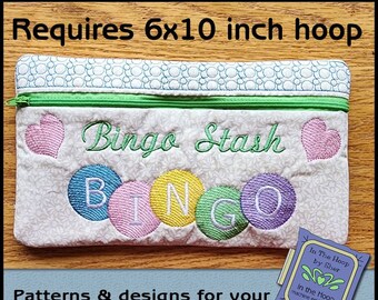 ITH Bingo Zipper Bag, In The Hoop Zipper Bag, Game Zipper Bag, Bingo Embroidery, Game Embroidery 6x10 Hoop DIGITAL FILE