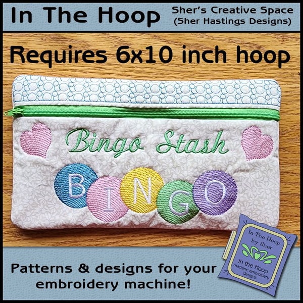 ITH Bingo Zipper Bag, In The Hoop Zipper Bag, Game Zipper Bag, Bingo Embroidery, Game Embroidery 6x10 Hoop DIGITAL FILE