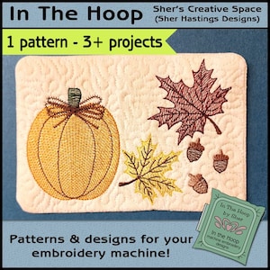 May include: Embroidery design featuring a pumpkin, leaves, and acorns. The design is perfect for fall-themed projects and can be used to create a variety of items, such as coasters, ornaments, and wall art. The design is available in a variety of sizes and formats.