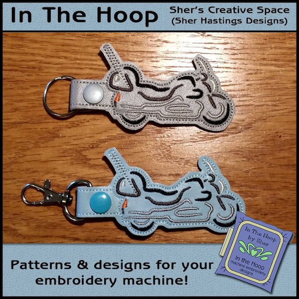 ITH Motorcycle Key Fob, Motorcycle Snap Tab, Motorcycle Bag Tag, Motorcycle Machine Embroidery Design, Motorcycle Embroidery, DIGITAL FILE