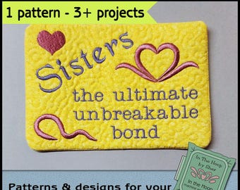 ITH Sisters Mug Rug, Sisters Embroidery, In The Hoop Family Mug Rug, Sisters Doorknob Hanger DIGITAL FILE