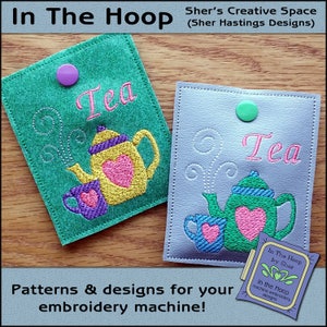 ITH Teekanne Kleine Teebeutel Halter, Teebeutel Brieftasche, Teekanne Stickmuster, 4 X 4 Hoop, Teekanne Maschinenstickerei Design - DIGITALDATEI