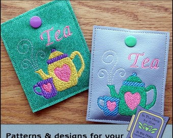 ITH Teapot Small Tea Bag Holder, Small Tea Bag Wallet, Teapot Embroidery Design, 4 X 4 Hoop, Teapot Machine Embroidery Design - DIGITAL FILE