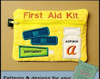 ITH First Aid Zipper Bag, Lined Zipper Bag, In The Hoop Zipper Bag, Medical Zipper Bag - DIGITAL FILE - 5 x 7 Hoop