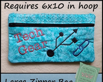 ITH Tech Gear Zipper Bag, In The Hoop Zipper Bag, Tech Zipper Bag, Tech Embroidery, Travel Bag Embroidery 6x10 Hoop DIGITAL FILE