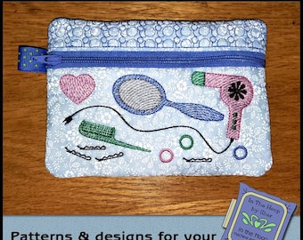 ITH Hårstylist dragkedja väska, In The Hoop dragkedja väska, Kosmetolog dragkedja väska, Hårstylist broderi design - 5 x 7 Hoop - DIGITAL FIL