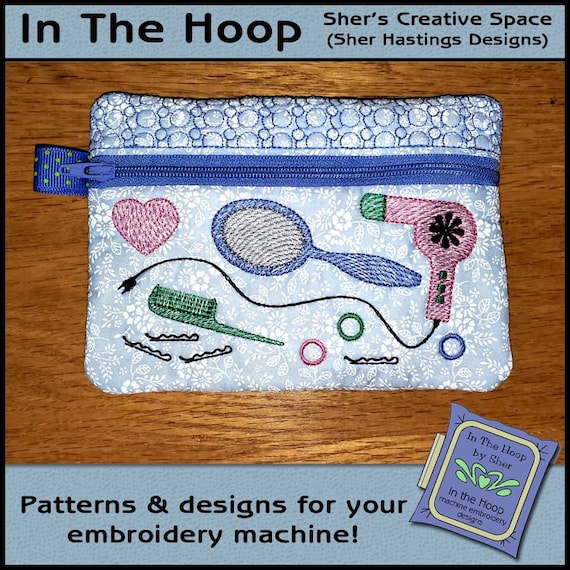 ITH Hair Stylist Zipper Bag, In The Hoop Zipper Bag, Beautician Zipper Bag, Hair Stylist Embroidery Design - 5 x 7 Hoop - DIGITAL FILE