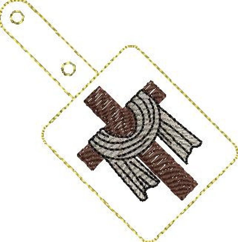 ITH Cross with Cloth Key Fob, Cross Key Fob, Religious Bag Tag, Christian Key Fob, Religious Key Fob, Christian Embroidery DIGITAL FILE image 2