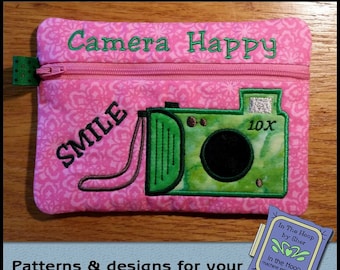 ITH Camera Buff Zipper Bag - Fully Lined - In The Hoop Zipper Bag - Camera Zipper Bag - Embroidery Design - 5 x 7 Hoop