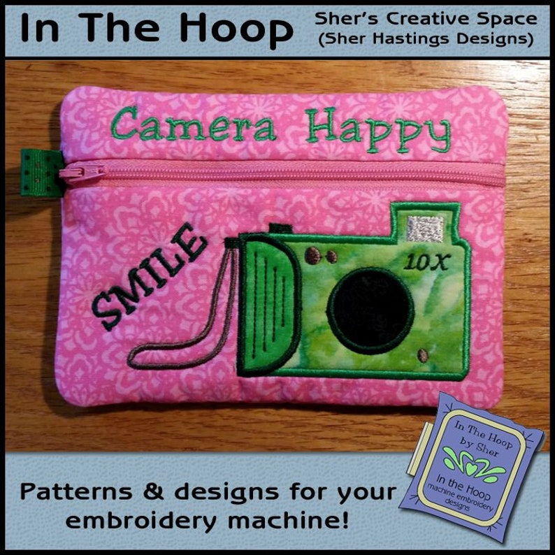 ITH Camera Buff Zipper Bag, In The Hoop Zipper Bag, Camera Zipper Bag, Camera Embroidery Design 5 x 7 Hoop DIGITAL FILE image 1