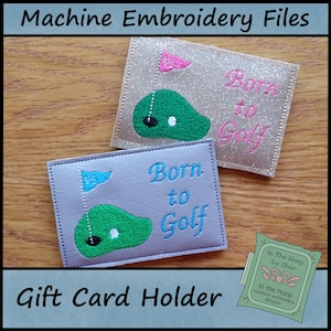 Portatarjetas de regalo ITH Born to Golf, portatarjetas de regalo para golfistas, bordado de golf, bordado a máquina para golfistas, aro de 4 x 4 pulgadas, ARCHIVO DIGITAL