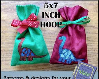 ITH Dinosaur Treat Bag, Dinosaur Gift Bag, Kids Treat Bag, Dinosaur Machine Embroidery, Dinosaur Embroidery Design - DIGITAL FILE