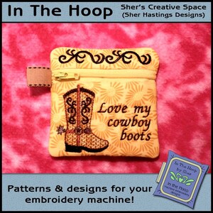 ITH Cowboy Boot Mini Zipper Bag, In The Hoop Zipper Bag, Western Zipper Bag, Cowboy Embroidery, Western Embroidery 4x4 Hoop DIGITAL FILE