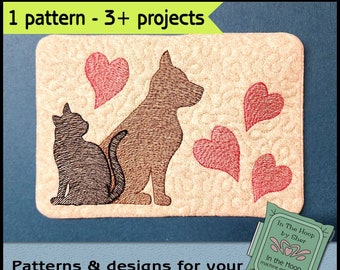 ITH Cat & Dog Mug Rug, Dog Embroidery, In The Hoop Pet Mug Rug, Cat Mug Rug, Pet Embroidery, Cat Decor, Dog Decor DIGITAL FILE