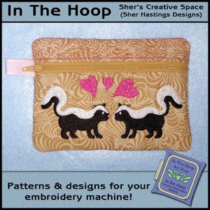 ITH Skunks Zipper Bag, Skunk Zipper Bag, In The Hoop Zipper Bag, Skunk Embroidery Design, Skunk Machine Embroidery, 5x7 Hoop - DIGITAL FILE