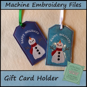Portatarjetas de regalo ITH Happy Snowman - Portatarjetas de regalo navideño - Aro de 4 x 4 - Diseño de bordado a máquina - ARCHIVO DIGITAL