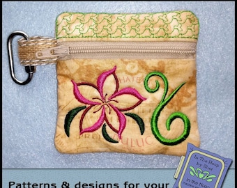 ITH Swirly Flower Mini Zipper Bag, Flower Zipper Bag, In The Hoop Zipper Bag, Flower Embroidery Design, 4x4 Hoop, DIGITAL FILE