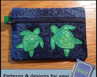 ITH Sea Turtle Zipper Bag, In The Hoop Zipper Bag, Turtle Embroidery, Nautical Embroidery, Maritime Embroidery DIGITAL FILE
