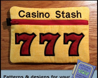 ITH Lucky Sevens Zipper Bag, In The Hoop Zipper Bag, Casino Zipper Bag, Casino Embroidery, Casino Machine Embroidery, 5x7 Hoop, DIGITAL FILE