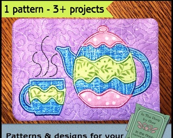 ITH Easter Egg Mug Rug, Easter Egg Embroidery, In The Hoop Easter Teapot Mug Rug, Easter Doorknob Hanger, Teapot Embroidry DIGITAL FILE
