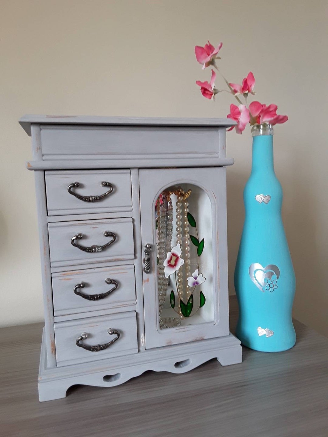 Upcycled Vintage Wooden Wardrobe Style Jewellery Box Armoire Etsy UK