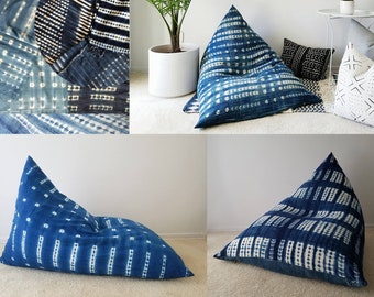 mudcloth fabric mudcloth pillow indigo mudcloth size 24 x 24x9 indigo Mudcloth Square Pouf Bean Bag Chair Ottoman African Mudcloth
