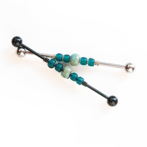 Teal & Turquoise Industrial Barbell 16 Gauge Industrial Piercing 1.2mm Scaffold Piercing Cartilage Barbell Piercing Black Industrial Bar