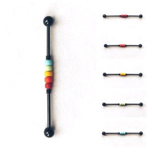 16g Industrial Piercing / Industrial Barbell / 1.2mm Scaffold Piercing / Cartilage Piercing / Black Industrial Bar / Beaded Scaffold Bar /