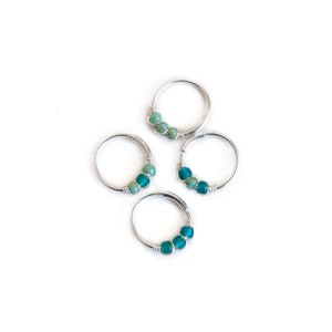 Green Cartilage Earring Hoops Turquoise Helix Hoop Teal Silver Ear Piercing Set Small Thin Hoop