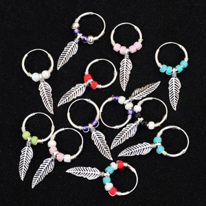 Feather Earring Sterling Silver Feather Hoop Cartilage Piercing Earring Opal Earring Feather Charm Helix Earring Purple Red White Gold Beads