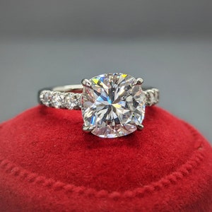 Fiery 5Ct Cushion Cut Moissanite - 14K White Gold Solitaire Engagement Ring