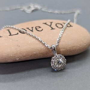 0.53Ct Lab Created Diamond Halo Pendant - 14K Solid White Gold Necklace